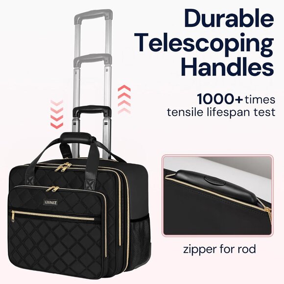 Water-Resistant 17.3 Inch Rolling Briefcase with Telescopic Handle for Women - Picture 5 of 8